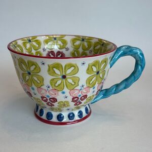 Anthropologie Elka Ayara Floral Footed Mug Twisted Handle 12 oz